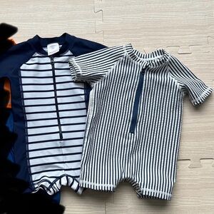 2 Baby boy short sleeve rash guards 3-6 months Hanna Andersson and ruggedbutts